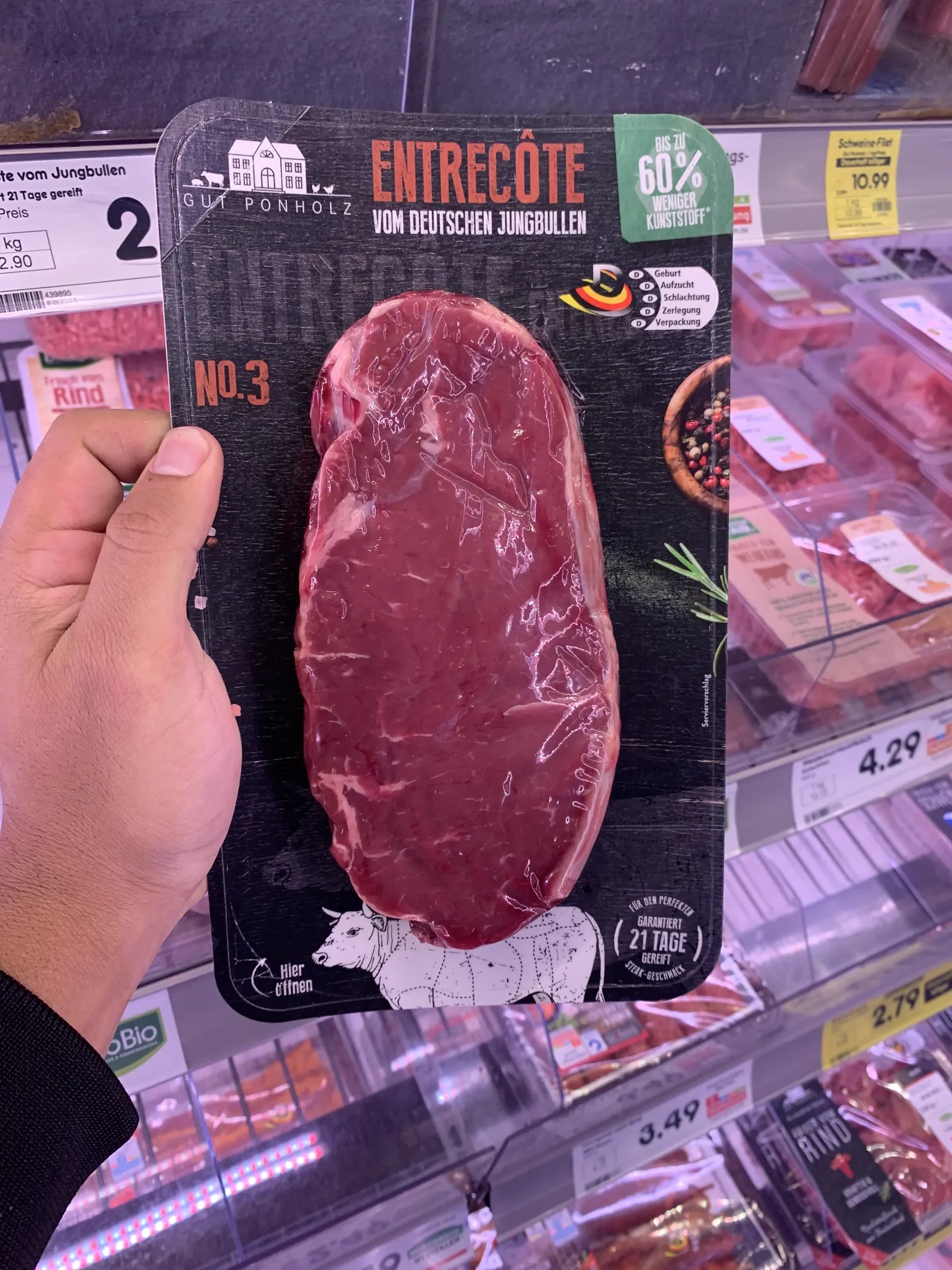 Entrecôte bovino Gut Ponholz em embalagem skin de base preta