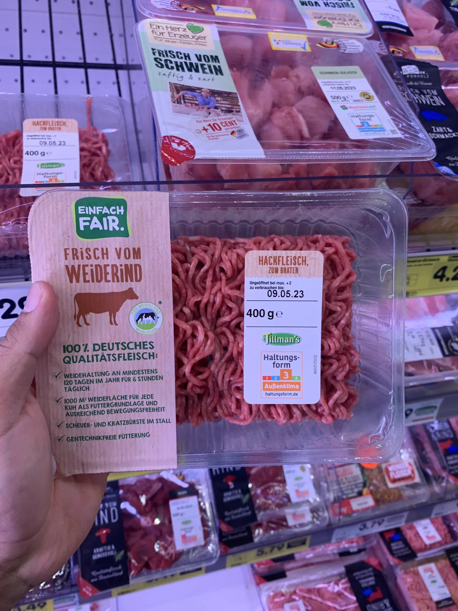 Carne bovina moída Weiderind de 400 gramas com comunicação de origem e bem-estar