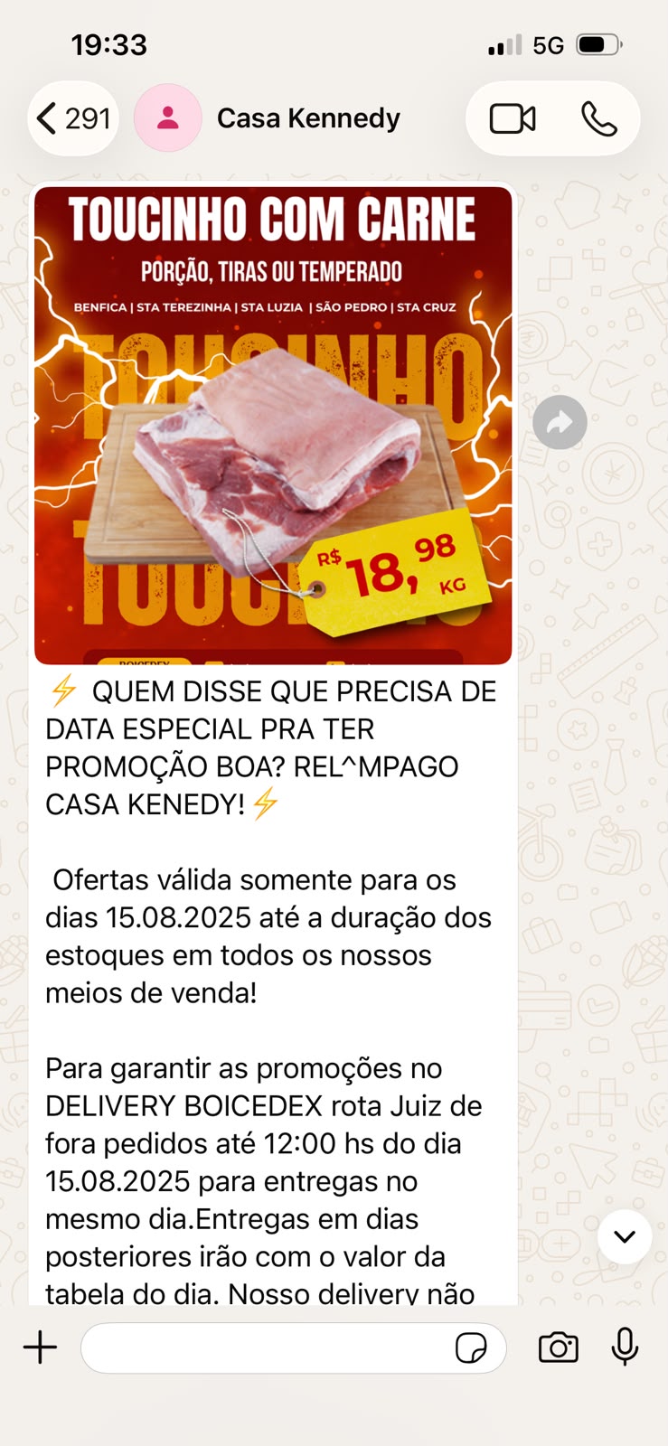 Oferta da Casa Kennedy no WhatsApp com delivery Boi Sedex